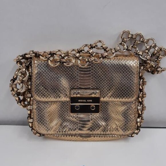 Michael Kors Gold Python Embossed Leather Piper Shoulder Bag - Picture 3 of 6